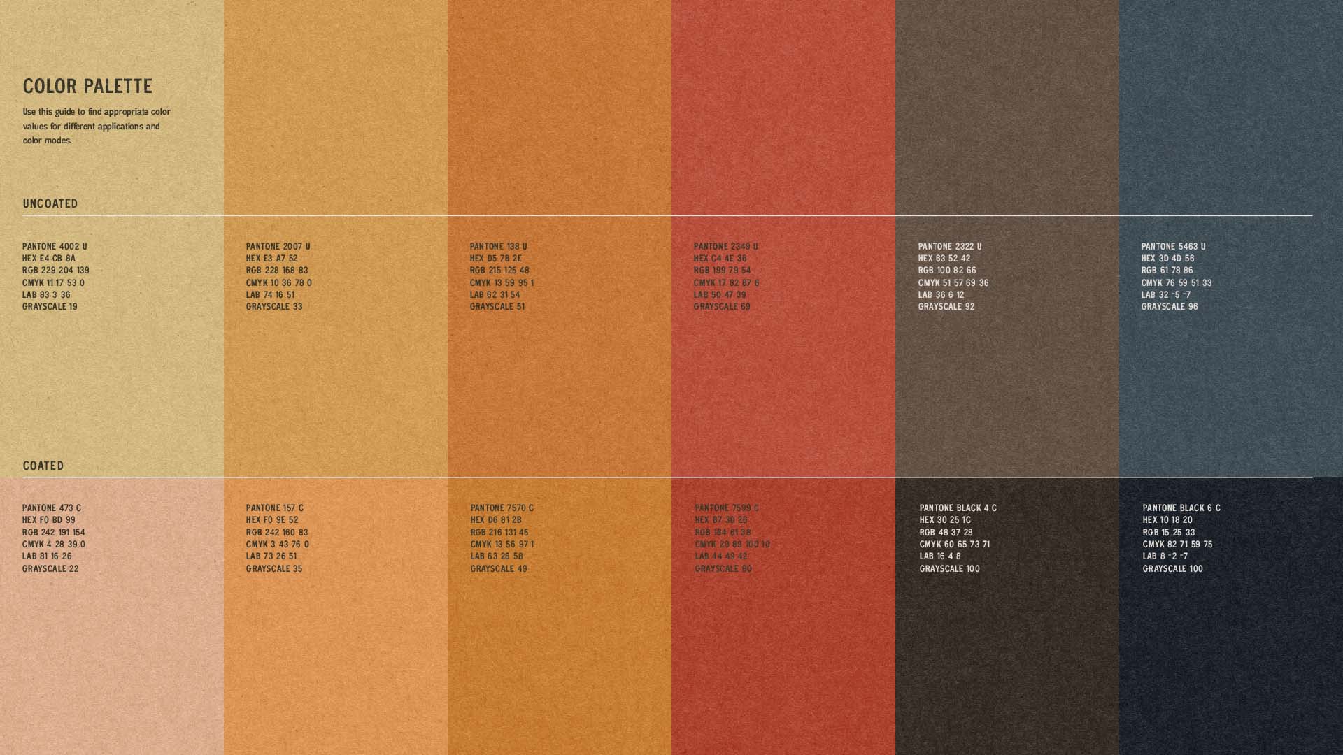 Alma Oscura — color palette: red, orange, cream, navy and brown swatches with values