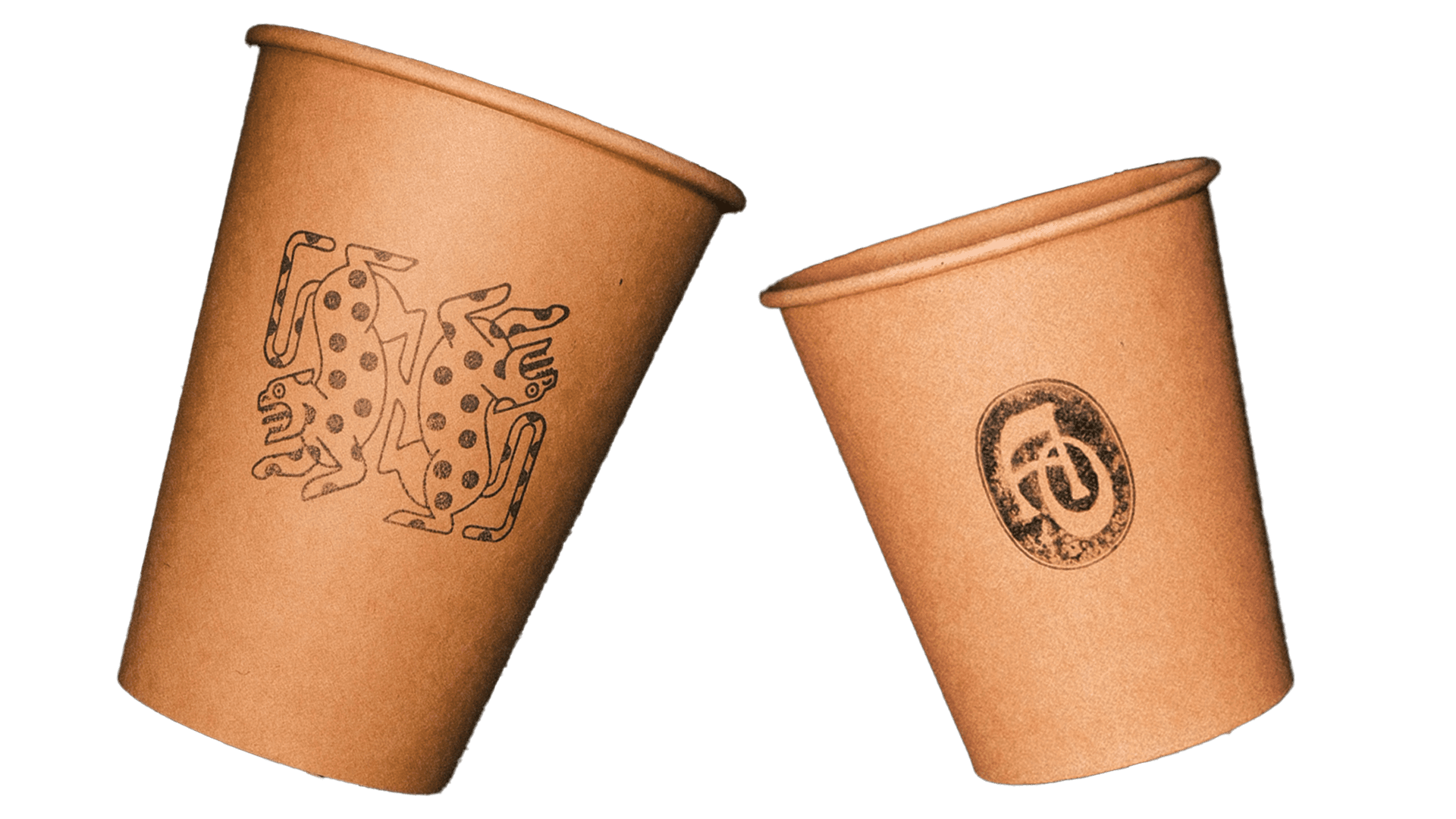 Alma Oscura — branded paper cups with jaguar and AO monogram