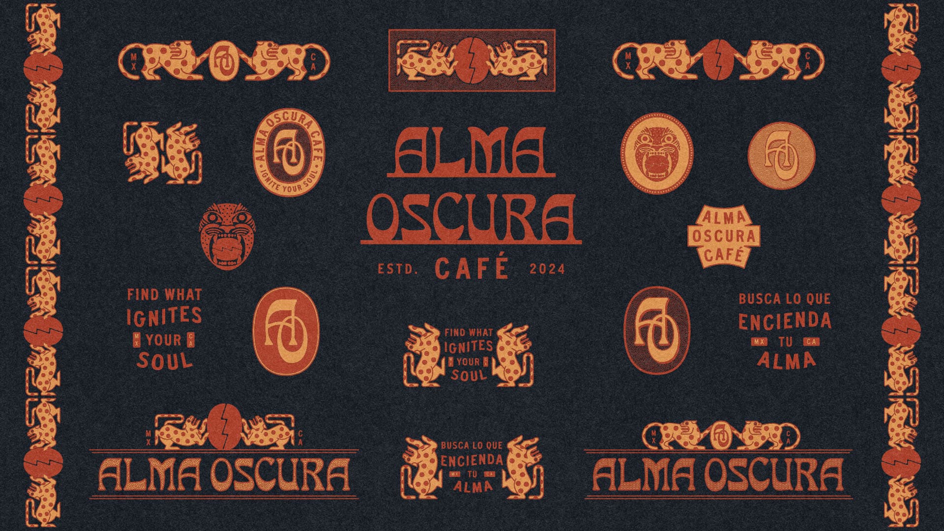 Alma Oscura — full brand identity system spread