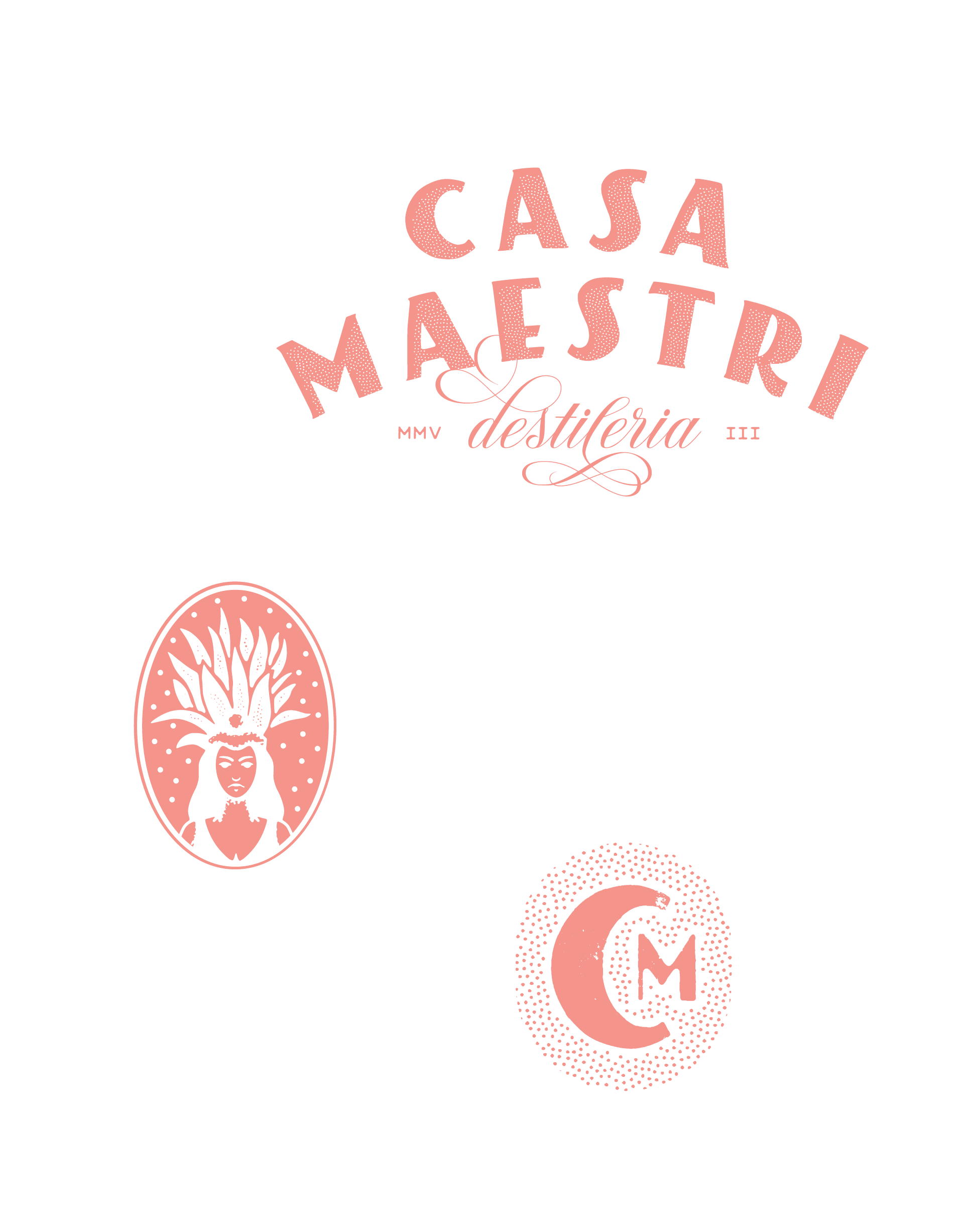 Casa Maestri — primary Casa Maestri Destileria wordmark with the Mayahuel emblem and CM moon monogram